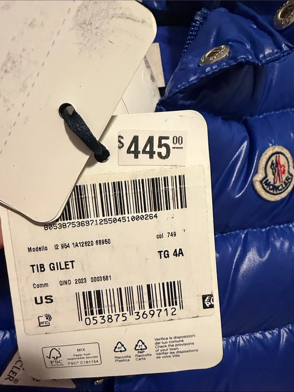 Moncler Kids Royal Blue Puffer Vest